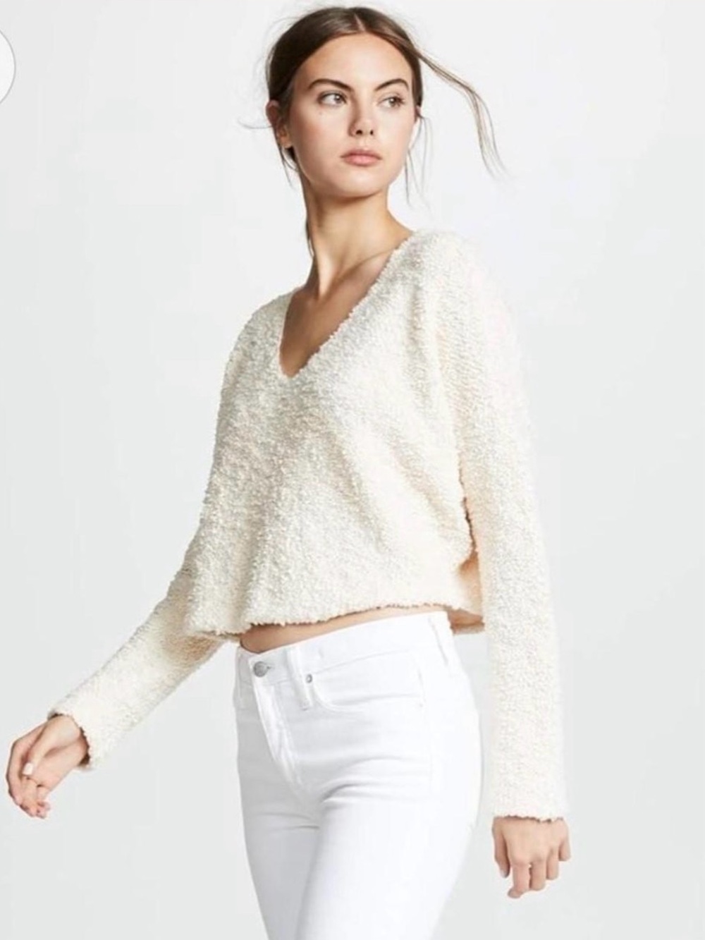 Free People Ivory Popcorn Pullover